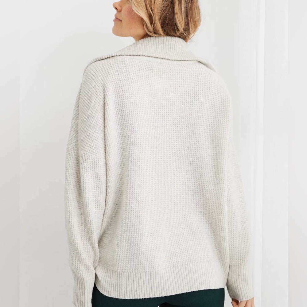 AERIE CozyUp Waffle Quarter Zip Sweater Gray Heather L - Picture 2 of 5